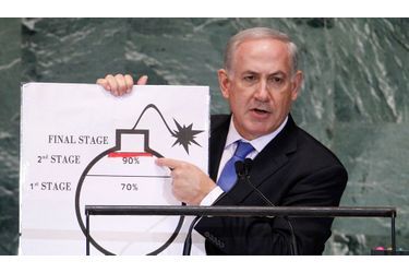 <br />
Benjamin Netanyahou à la tribune des Nations unies.