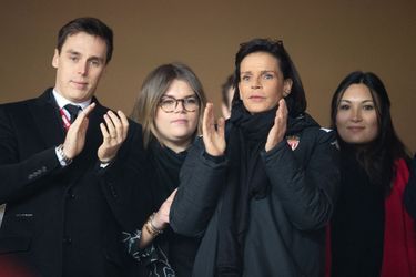 La princesse Stéphanie de Monaco avec son fils Louis Ducruet, sa fille Camille Gottlieb et sa belle-fille Marie à Monaco, le 15 janvier 2020