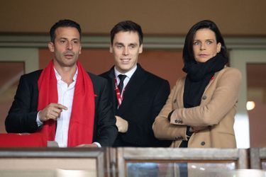 La princesse Stéphanie de Monaco avec Ludovic Giuly et Louis Ducruet à Monaco, le 15 janvier 2020
