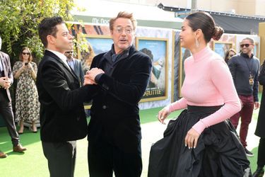 Rami Malek, Selena Gomez et Robert Downey Jr. lors de la première du film &quot;Le Voyage du Dr Dolittle&quot;, à Los Angeles le 11 janvier 2020.