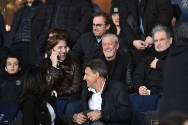 Jean Sarkozy, Jean-Claude Darmon and Raphael Mezrahi dans les tribunes du Parc des Princes, le dimanche 17 mars
