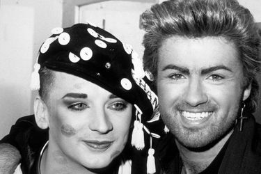 George Michael avec son ami Boy George en 1987.