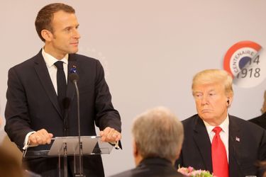 Discours d&#039;Emmanuel Macron devant Donald Trump à l&#039;Elysée.