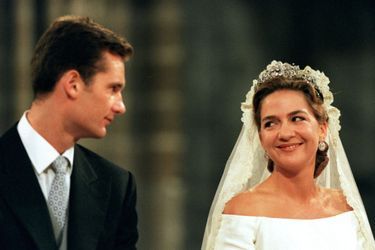 L'infante Cristina d'Espagne et Inaki Urdangarin le jour de leur mariage, à Barcelone le 4 octobre 1997