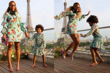 Beyoncé et sa fille Blue Ivy, assorties, devant la Tour Eiffel