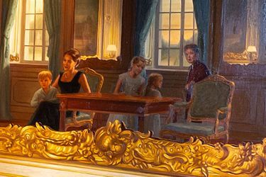 Détail du portrait du prince Frederik de Danemark par Ralph Heimans, figurant la princesse Mary et leurs enfants