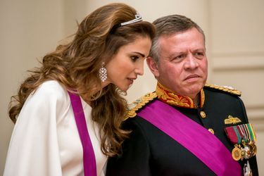 La reine Rania de Jordanie à Bruxelles avec le roi Abdallah II, le 18 mai 2016