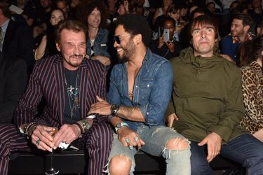 Johnny Hallyday, Lenny Kravitz et Liam Gallagher au défilé Saint Laurent à Paris
