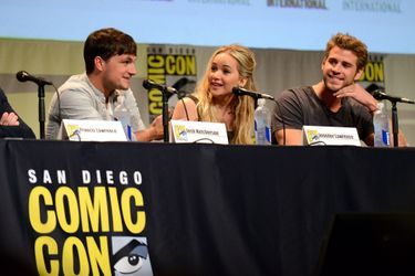 Josh Hutcherson, Jennifer Lawrence et Liam Hemsworth à San Diego le 9 juillet 2015