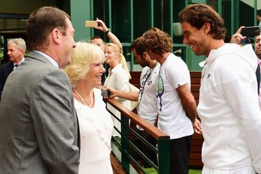 La duchesse de Cornouailles Camilla avec Rafael Nadal à Wimbledon, le 2 juillet 2015