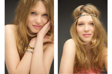 Léa Seydoux a notamment fait la promotion du «Bracelet magic». Ce bracelet, écolo et solidaire, vendu par Claudie Pierlot au profit d'une association de mamans dans le besoin au Sénégal, la Maison Rose, est fait de perles colorées montées sur un fil de plastique recyclé
