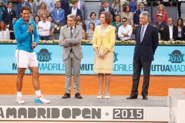 L'ex-reine Sofia d'Espagne avec Rafael Nadal (à gauche) aux Masters de Madrid, le 10 mai 2015