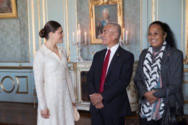 La princesse Victoria de Suède reçoit Anote Tong et son épouse Meme Tong à Stockholm, le 9 mars 2015