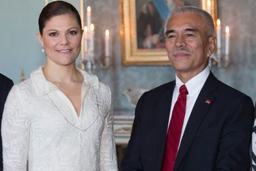 La princesse Victoria de Suède reçoit Anote Tong, président de la République des Kiribati, à Stockholm, le 9 mars 2015