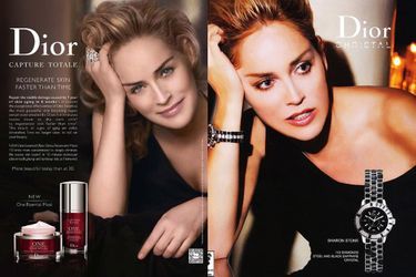 Sharon Stone, égérie des cosmétiques Dior depuis 2005, a également prêté son visage à la ligne d&#039;horlogerie en 2007