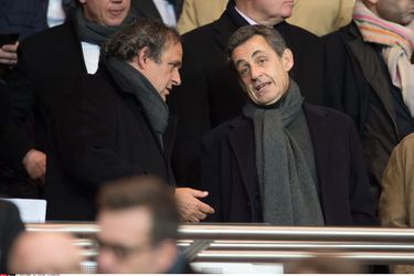 Michel Platini et Nicolas Sarkozy à Paris le 17 février 2015