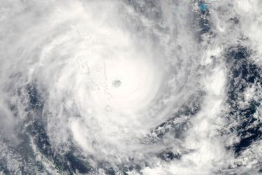 Cyclone Pam nears Vanuatu in this image from the Moderate Resolution Imaging Spectroradiometer on NASA&#039;s Aqua satellite