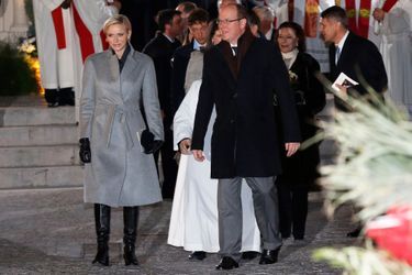 Charlène et Albert de Monaco lors des festivités de Sainte-Dévote à Monaco, le 26 janvier 2015