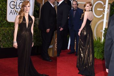 Jessica Chastain en Atelier Versace aux Golden Globes, le 11 janvier 2015