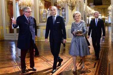 Le prince Laurent et la princesse Astrid avec son mari l&#039;archiduc Lorentz au Palais royal à Bruxelles, le 29 janvier 2015