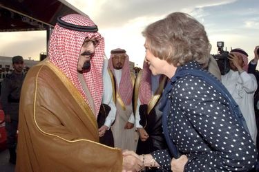 Le roi Abdallah avec la reine Sophia d&#039;Espagne à Riad, le 8 avril 2006