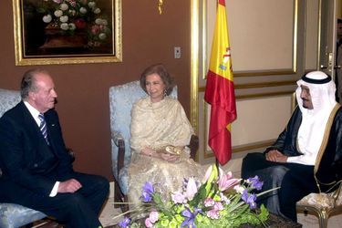 Le roi Abdallah avec le roi Juan Carlos et la reine Sophia d&#039;Espagne à Riad, le 8 avril 2006