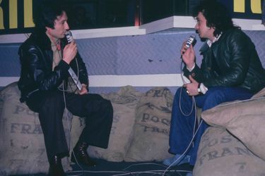 En compagnie de Michel Sardou pour une interview chez RTL en février 1975