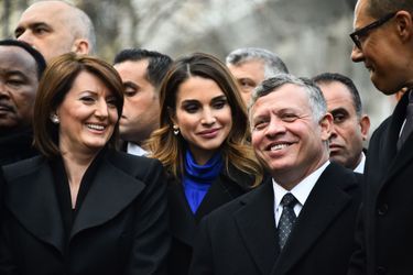 La reine Rania et le roi Abdallah II de Jordanie à Paris, le 11 janvier 2015