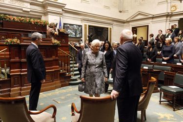 L&#039;ancienne reine Paola de Belgique au Parlement lors de la Fête du roi à Bruxelles, le 15 novembre 2014