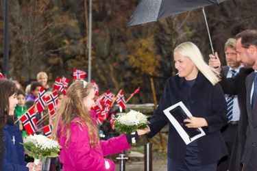Le prince Haakon de Norvège et la princesse Mette-Marit inaugurent le Cube à Arendla, le 19 novembre 2014