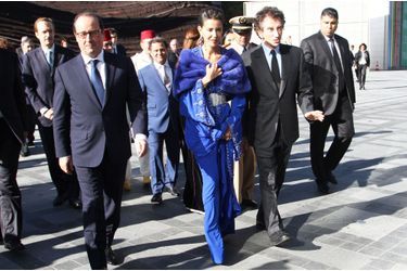 La princesse du Maroc Lalla Meryem, avec François Hollande et Jack Lang, à Paris, le 14 octobre 2014 