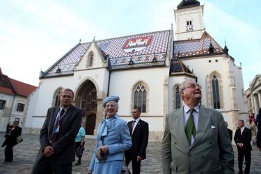 La reine Margrethe II de Danemark et le prince Henrik visitent l’église Saint-Marc à Zabreb, le 21 octobre 2014