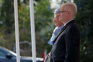 La reine Margrethe II de Danemark, ici avec le président Croate, en voyage officiel en Croatie, le 21 octobre 2014
