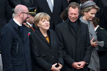 Angela Merkel, le Grand-Duc Henri de Luxembourg et la reine Mathilde de Belgique à Nieuwpoort, le 28 octobre 2014