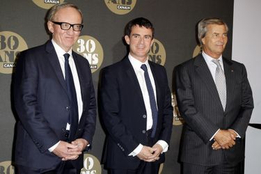 Bertrand Meheut, Manuel Valls et Vincent Bolloré à la soirée des 30 ans de Canal+
