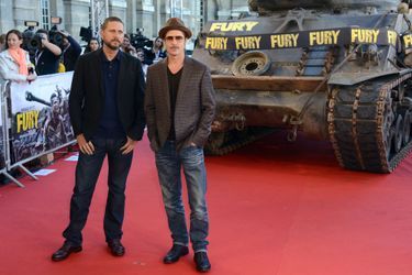 David Ayer et Brad Pitt à la première de "Fury", à Paris