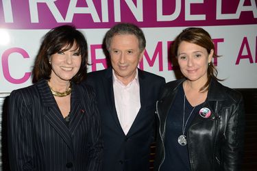 Denise Fabre, Michel Drucker et Daniela Lumbroso à l&#039;inauguration du Train de la Télé à Paris le 6 octobre 2014