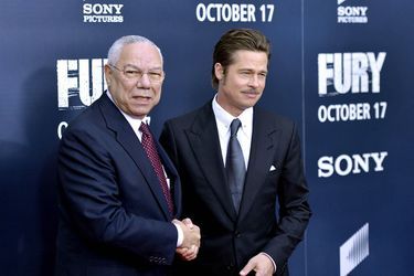 Colin Powell et Brad Pitt à l'avant-première du film "Fury", à Washington, le mercredi 15 octobre 2014