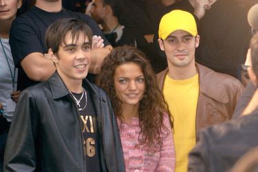 Grégory Lemarchal, avec Francesca et Enrique, en promotion pour la &quot;Star Academy&quot;, en septembre 2004