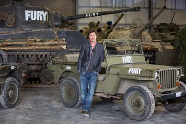Brad Pitt lors d’un photocall au Tank Museum, à Bovington, le 28 août 2014 