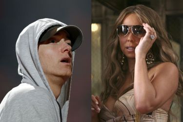 De l’amour à la haine ? En 2009, Eminem affirmait dans sa chanson «Bagpipes from Baghdad», avoir eu une liaison avec Mariah Carey quelques années plus tôt. Ce qui avait suffi à mettre la diva dans une colère noire : sans le savoir, le rappeur, qui est coutumier des critiques dans ses chansons, venait de déclencher la guerre… en musique.  La chanteuse avait riposté via son single, «Obsessed» (obsédé), dans lequel elle imite le Slim shady –en revêtant un sweat à capuche et un jogging- pour ensuite lui répondre, avec une plastique parfaite : «Pourquoi es-tu à ce point obsédé par moi ? Pourquoi tu mens en disant avoir couché avec moi ? (…) Tu délires ( …) tu perds la tête (...) Tu as dû fumer trop d’herbe...» ou encore «Pourquoi tu perds ton temps ?».Il ne fallait évidemment pas compter sur le «rappeur blanc» pour baisser les armes. Dans une chanson intitulée «Warning» (avertissement), Eminem redoublait de violence, à l’égard de sa soi-disant ex-maîtresse. «Je suis obsédé maintenant? Salope, ferme ta gueule avant que je balance tous ces relevés de téléphone. (...) Tu devrais arrêter de mentir si tu ne veux pas que Nick [Cannon, le mari de Mariah, ndlr] le découvre», menaçait-il. 