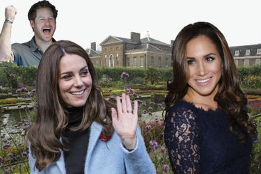 Kate, Meghan et Harry devant Kensington palace - photomontage