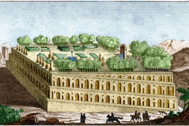 Les jardins suspendus de Babylone, illustrés par une gravure de 1829.