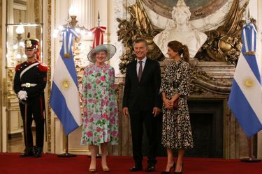 La reine Margrethe II de Danemark avec le président argentin Mauricio Macri et sa femme à Buenos Aires, le 18 mars 2019