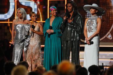 Lady Gaga, Jada Pinkett Smith, Alicia Keys, Michelle Obama et Jennifer Lopez aux Grammy Awards, le 10 février 2019.