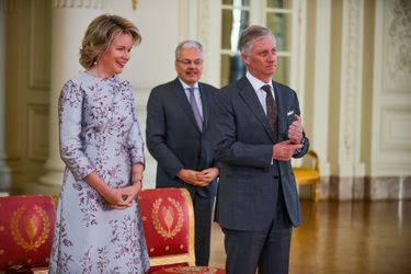La reine Mathilde, dans une robe Natan, et le roi des Belges Philippe à Bruxelles, le 15 janvier 2019
