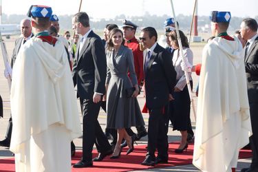 La reine Letizia et le roi Felipe VI d'Espagne à leur arrivée au Maroc, le 13 février 2019