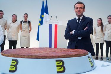 Emmanuel Macron lors de la traditionnelle galette des rois de l&#039;Elysée, le 11 janvier 2019.