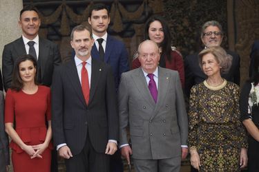 La reine Letizia, le roi Felipe VI, l'ex-reine Sofia et l'ex-roi Juan Carlos d'Espagne à Madrid, le 10 janvier 2018