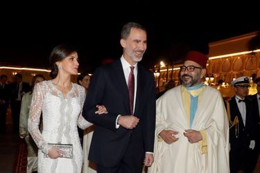 La reine Letizia et le roi Felipe VI d'Espagne avec le roi Mohammed VI du Maroc à Rabat, le 13 février 2019